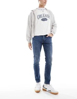 Jack & Jones Intelligence Glenn Slim Fit Jeans In Mid Blue For Men Blue Denim -Men Style Shop 201856377 2