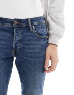 Jack & Jones Intelligence Glenn Slim Fit Jeans In Mid Blue For Men Blue Denim -Men Style Shop 201856377 3