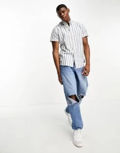 Jack & Jones Originals Oxford Stripe Shirt In Blue For Men Ensign Blue -Men Style Shop 201860436 2