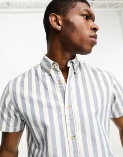 Jack & Jones Originals Oxford Stripe Shirt In Blue For Men Ensign Blue -Men Style Shop 201860436 3