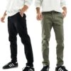Jack & Jones Intelligence 2 Pack Slim Tapered Chino In Dusty Olive & Black For Men Dusty Olive/black