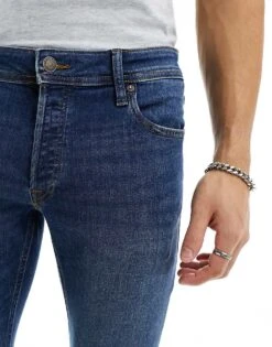 Jack & Jones Intelligence Liam Skinny Fit Stretch Jeans In Mid Blue For Men Blue Denim -Men Style Shop 202083762 2