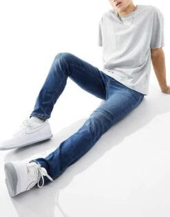 Jack & Jones Intelligence Liam Skinny Fit Stretch Jeans In Mid Blue For Men Blue Denim -Men Style Shop 202083762 3