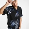 Jack & Jones Core Oversized Shirt With Revere Collar In Palm Print For Men Asphalt