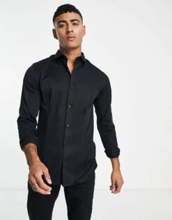 Jack & Jones Premium Super Slim Fit Stretch Smart Shirt In Black For Men
