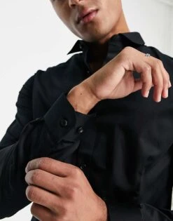 Jack & Jones Premium Super Slim Fit Stretch Smart Shirt In Black For Men -Men Style Shop 202681134 3