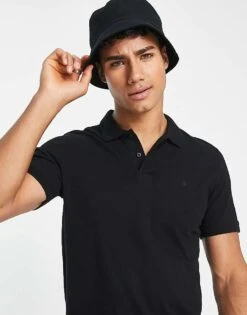 Jack & Jones Essentials Slim Fit Pique Logo Polo In Black For Men