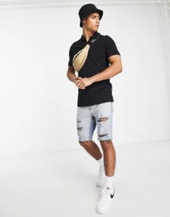 Jack & Jones Essentials Slim Fit Pique Logo Polo In Black For Men -Men Style Shop 202851400 3