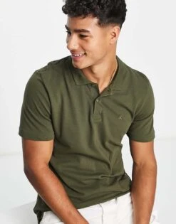 Jack & Jones Essentials Slim Fit Pique Logo Polo In Green For Men Olive Night