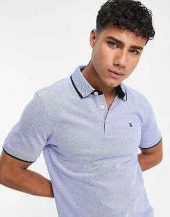 Jack & Jones Essentials Slim Fit Tipped Pique Logo Polo In Blue For Men Bright Cobalt -Men Style Shop 202852277 1 brightcobalt 1