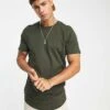 Jack & Jones Essentials Longline T-shirt With Curve Hem In Khaki For Men Forest Night