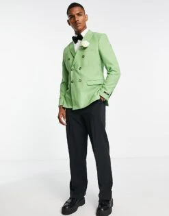 Jack & Jones Premium Double Breasted Suit Jacket In Green For Men Jade Sheen -Men Style Shop 202939279 4