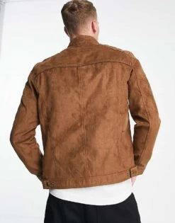 Jack & Jones Essentials Biker Jacket In Faux Suede Tan For Men Cognac -Men Style Shop 202954341 4