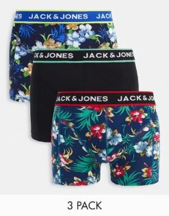 Jack & Jones 3 Pack Trunks In Floral Print For Men Black -Men Style Shop 202997780 1 black 1