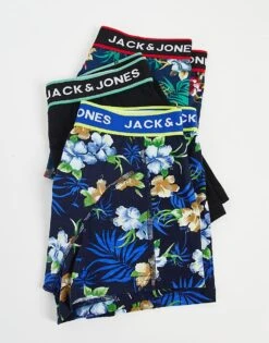 Jack & Jones 3 Pack Trunks In Floral Print For Men Black -Men Style Shop 202997780 3
