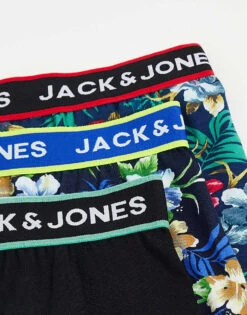 Jack & Jones 3 Pack Trunks In Floral Print For Men Black -Men Style Shop 202997780 4