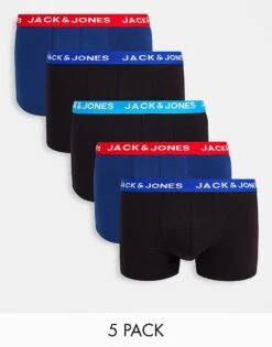 Jack & Jones 5 Pack Trunks With Contrast Waistband In Black And Blue For Men Surf The Web -Men Style Shop 202998269 1 surftheweb 1