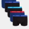 Jack & Jones 5 Pack Trunks With Contrast Waistband In Black And Blue For Men Surf The Web