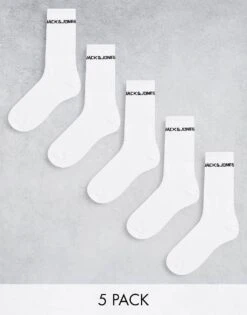 Jack & Jones 5 Pack Logo Sports Socks In White For Men -Men Style Shop 202999523 1 white 1