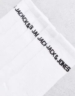 Jack & Jones 5 Pack Logo Sports Socks In White For Men -Men Style Shop 202999523 3