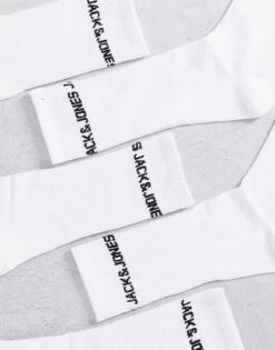 Jack & Jones 5 Pack Logo Sports Socks In White For Men -Men Style Shop 202999523 4