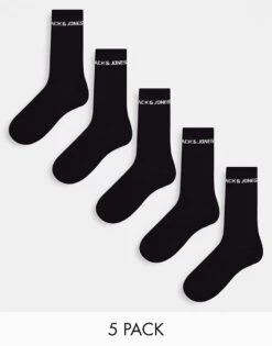 Jack & Jones 5 Pack Logo Sports Socks In Black For Men -Men Style Shop 203000694 1 black 1