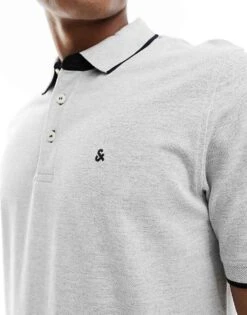 Jack & Jones Essentials Jersey Polo In Grey Melange For Men Light Grey Melange -Men Style Shop 203064441 3