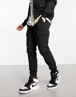 Jack & Jones Intelligence Poly Cargo Trouser In Black For Men