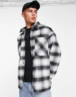 Jack & Jones Originals Wool Overshirt With Pockets In Grey Check For Men Grey Melange -Men Style Shop 203682587 1 greymelange 1