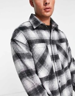 Jack & Jones Originals Wool Overshirt With Pockets In Grey Check For Men Grey Melange -Men Style Shop 203682587 3