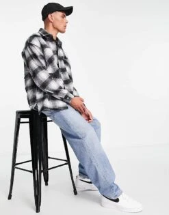 Jack & Jones Originals Wool Overshirt With Pockets In Grey Check For Men Grey Melange -Men Style Shop 203682587 4