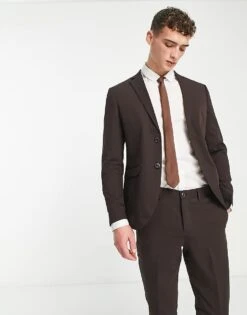 Jack & Jones Premium Super Slim Fit Suit Jacket In Chocolate For Men Black Coffee