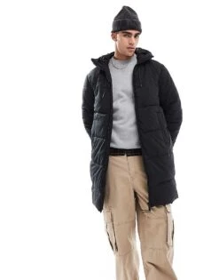 Jack & Jones Originals Long Hooded Puffer Jacket With Logo Detail In Black For Men -Men Style Shop 203683633 1 black 1