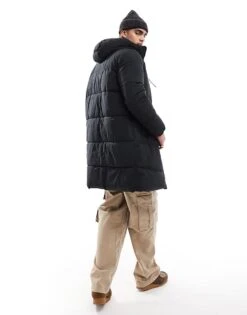 Jack & Jones Originals Long Hooded Puffer Jacket With Logo Detail In Black For Men -Men Style Shop 203683633 4