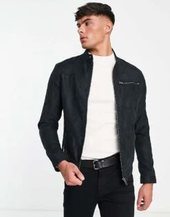 Jack & Jones Essentials Biker Jacket In Faux Suede Black For Men Jet Black -Men Style Shop 203784743 1 jetblack 1