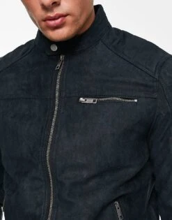Jack & Jones Essentials Biker Jacket In Faux Suede Black For Men Jet Black -Men Style Shop 203784743 3