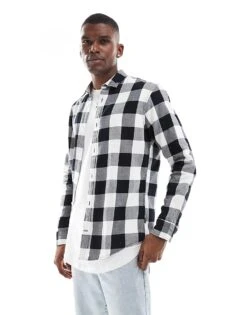 Jack & Jones Essentials Flannel Buffalo Check Shirt In Black & White For Men Whisper White -Men Style Shop 204246097 1 whisperwhite 1