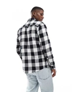 Jack & Jones Essentials Flannel Buffalo Check Shirt In Black & White For Men Whisper White -Men Style Shop 204246097 2