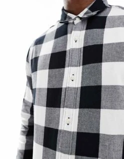 Jack & Jones Essentials Flannel Buffalo Check Shirt In Black & White For Men Whisper White -Men Style Shop 204246097 4