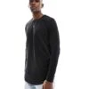 Jack & Jones Essentials Longline Long Sleeve T-shirt With Curve Hem In Black For Men -Men Style Shop 204246316 1 black