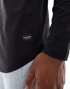 Jack & Jones Essentials Longline Long Sleeve T-shirt With Curve Hem In Black For Men -Men Style Shop 204246316 2