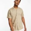 Jack & Jones Short Sleeve Revere Shirt In Stone For Men Neutral -Men Style Shop 204285199 1 neutral