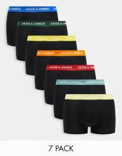 Jack & Jones 7 Pack Trunks In Black With Multi Colour Waistband For Men -Men Style Shop 204378056 1 black 1