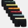 Jack & Jones 7 Pack Trunks In Black With Multi Colour Waistband For Men -Men Style Shop 204378056 1 black