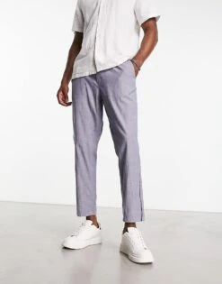 Jack & Jones Intelligence Drawstring Linen Mix Trouser In Blue For Men Blue Indigo