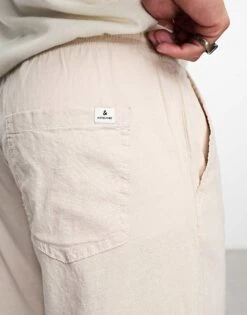 Jack & Jones Intelligence Drawstring Linen Mix Trouser In Cream For Men Moonbeam -Men Style Shop 204389974 3