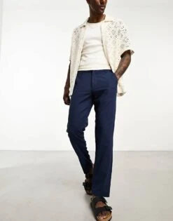 Jack & Jones Intelligence Linen Mix Chino In Navy For Men Navy Blazer -Men Style Shop 204390292 1 navyblazer 1