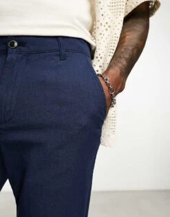 Jack & Jones Intelligence Linen Mix Chino In Navy For Men Navy Blazer -Men Style Shop 204390292 2