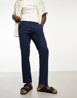 Jack & Jones Intelligence Linen Mix Chino In Navy For Men Navy Blazer -Men Style Shop 204390292 3