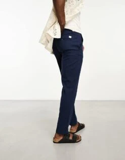 Jack & Jones Intelligence Linen Mix Chino In Navy For Men Navy Blazer -Men Style Shop 204390292 4